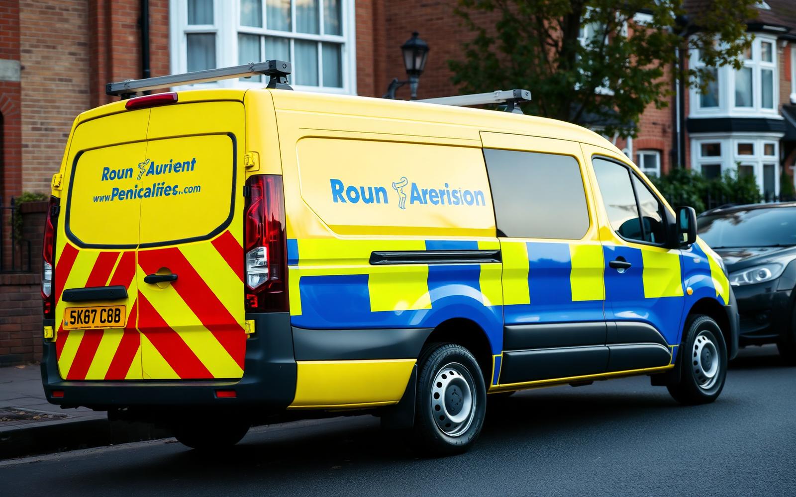 DrainFixer van in blue and yellow livery on a job